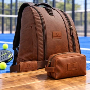 Ensemble cuir week-end et trousse personnalisé avec le logo padelpersonnalisé
